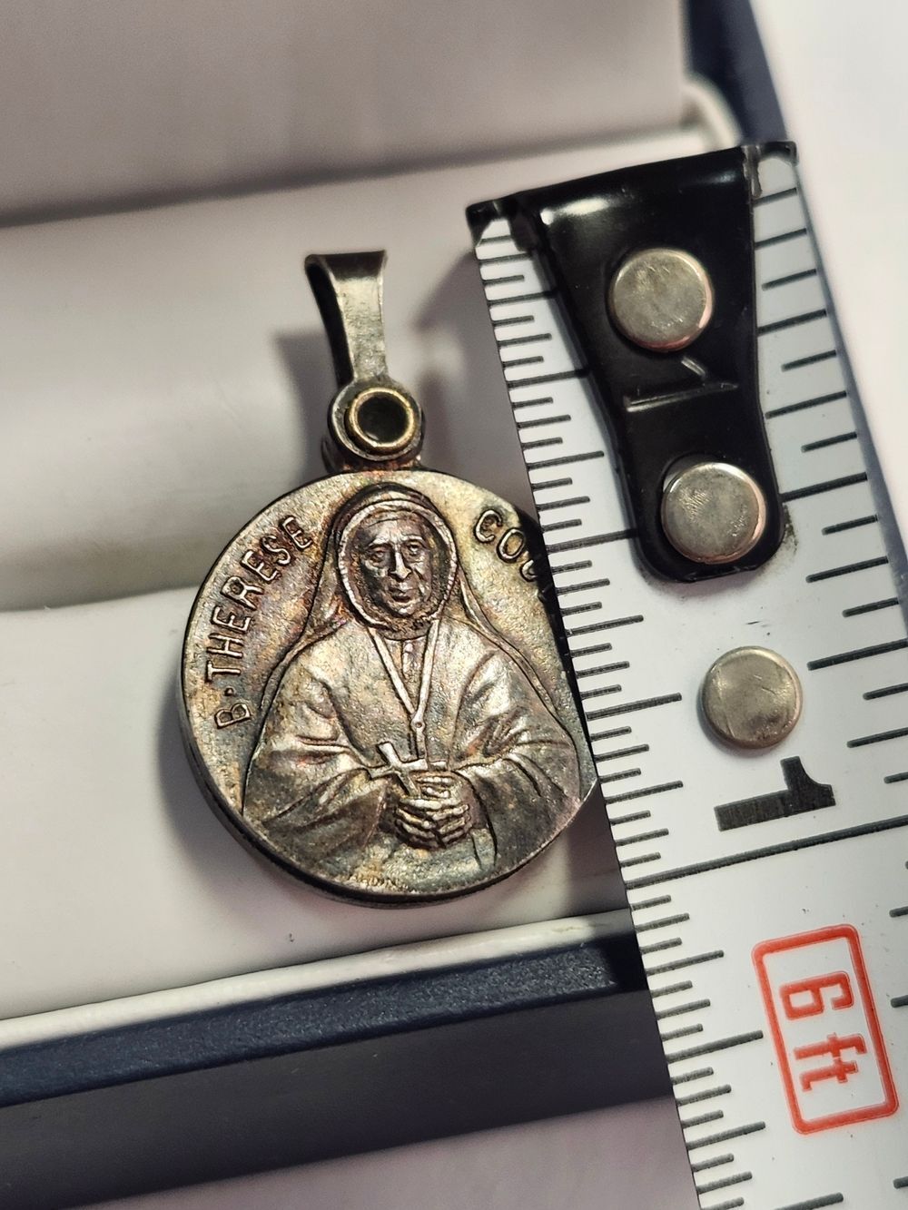 Francois Regis Saint Therese Courdec  Relic Sliding Silver Medal Pendant - Picture 3 of 5